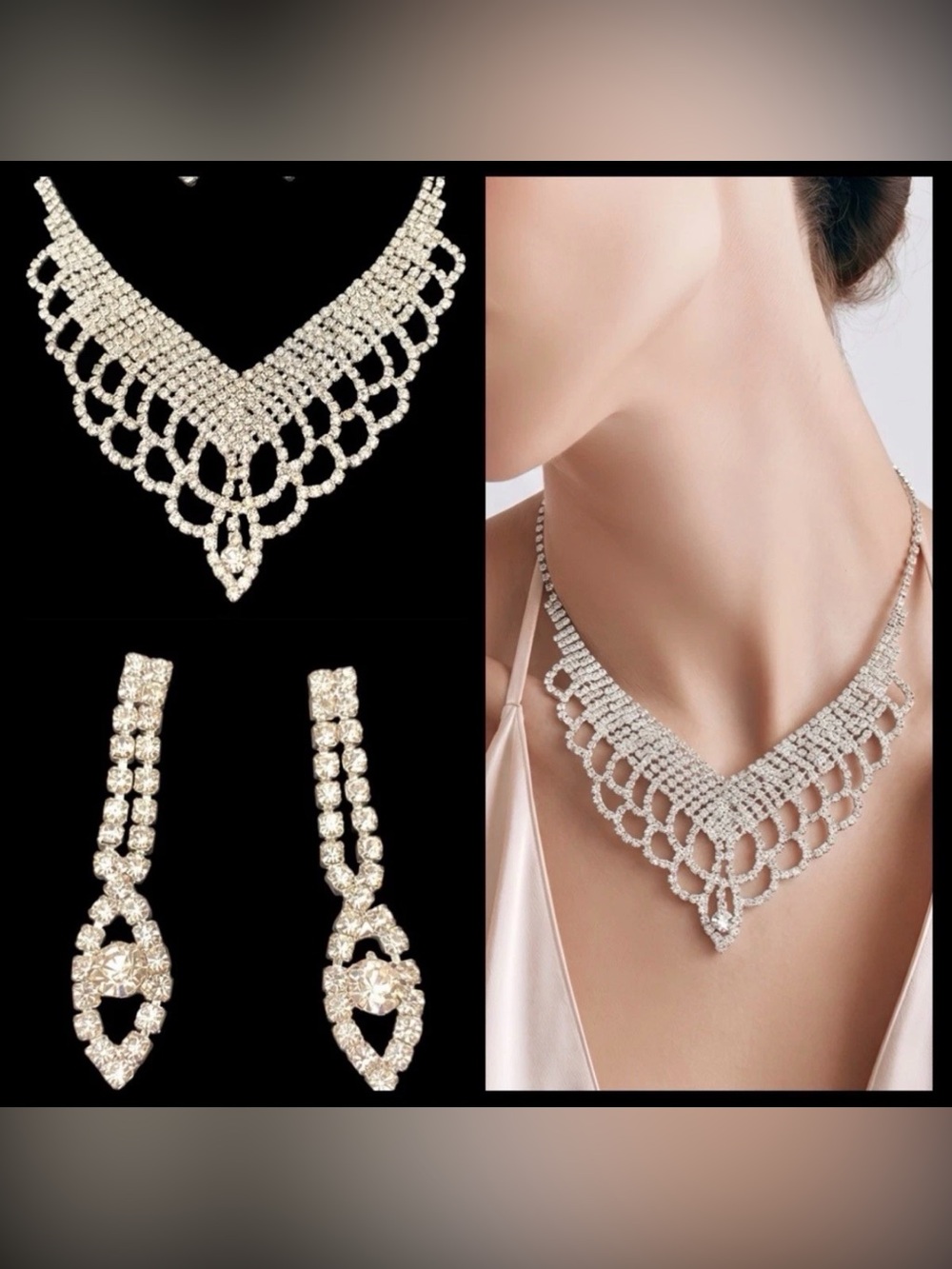 Bridal Silver Crystal Necklace and Earring Set